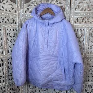 American Eagle Pastel Purple AE Popover Puffer Jacket Hooded Snap Top Pullover